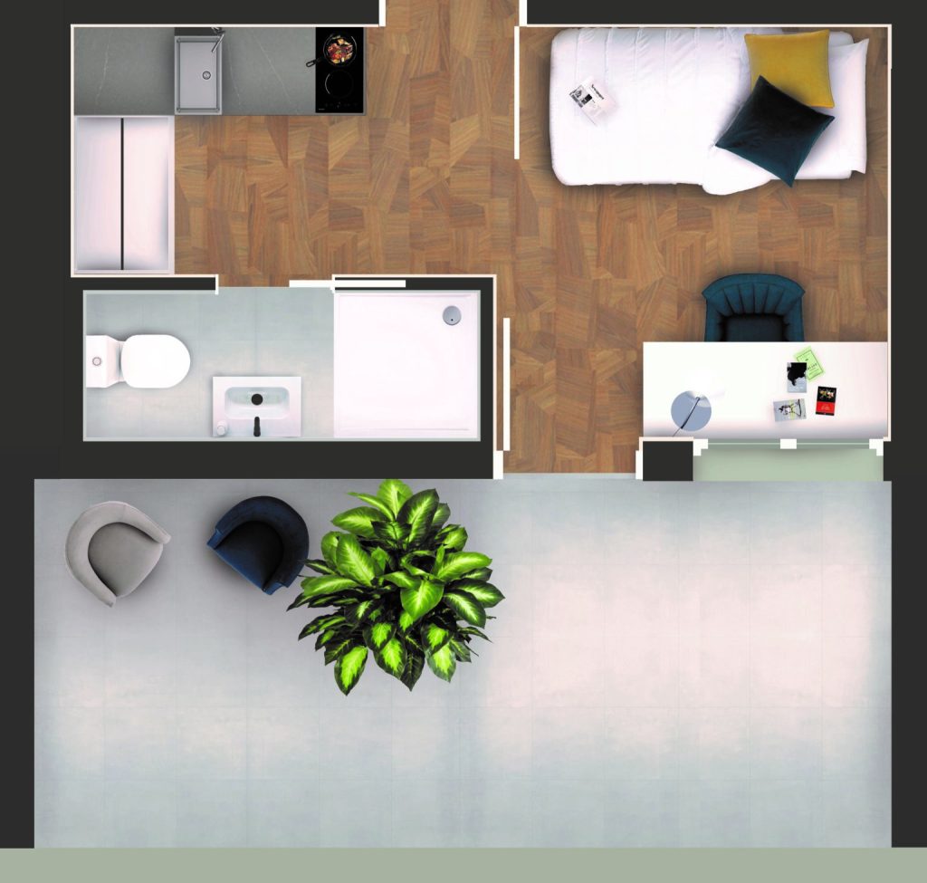 Si quieres una habitación de ensueño, con tu propia terraza, te invitamos a la Habitación Individual Premium con Terraza y Cocina. Diseño, Lujo y confort a tu alcance.