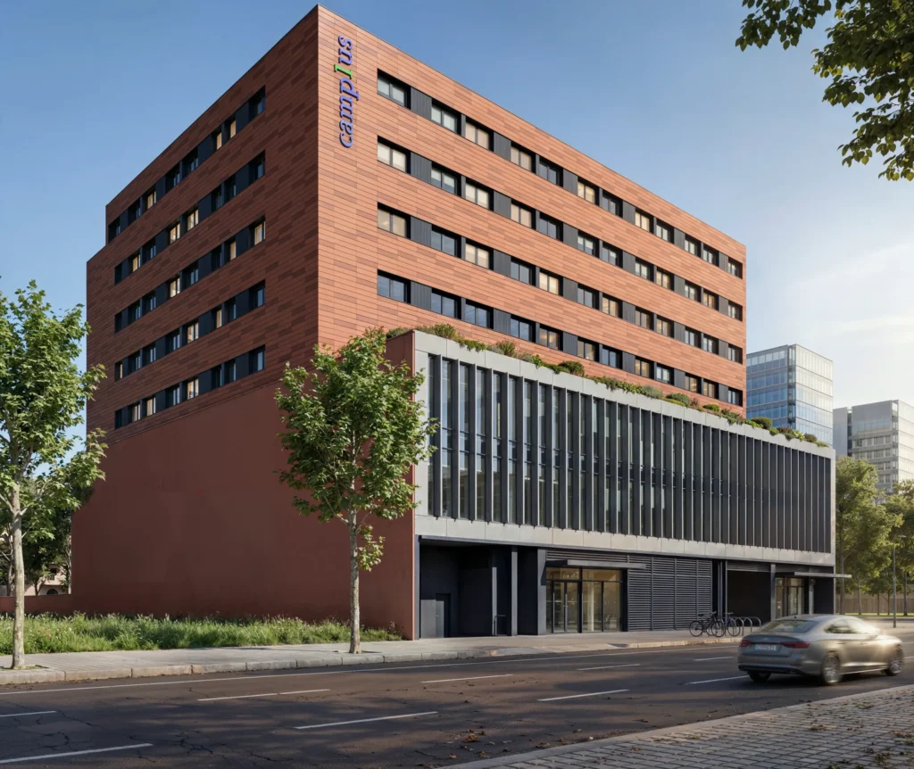Fachada de Camplus Barcelona Poblenou, residencia de estudiantes en Barcelona